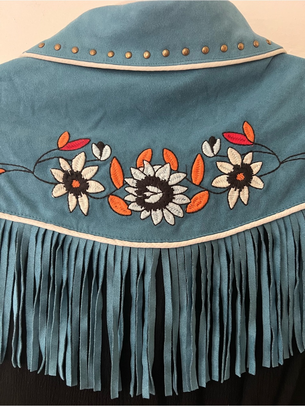 Teal Suede Western Shirt with Embroidered Floral Design & So Much Fringe!!